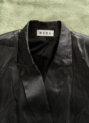 Двубортный пиджак блестящий черный металлик3 фото