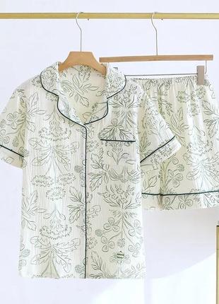 Пижамный комплект,  рубашка, шорты, штани. пижама из муслина, муслиновая пижама для сна и дома
