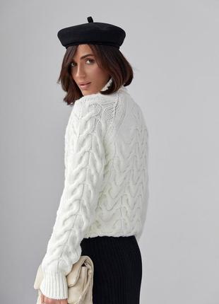 Женский свитер из крупной вязки в косичку - молочный цвет, s (есть размеры)2 фото