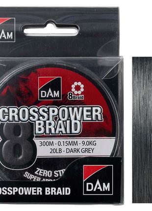 Шнур dam crosspower 8-braid 300м 0,10мм 5,4кг/12lb (dark grey)