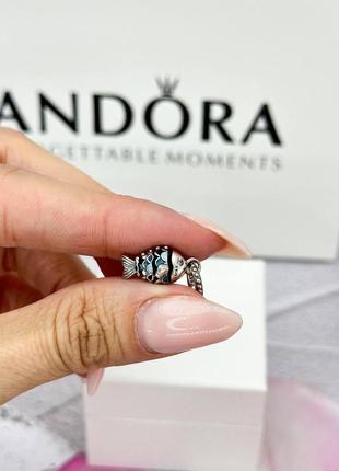 Серебряная бусина шарм подвеска серебро пандора pandora silver s925 925 проба аle с биркой и пломбой клипса шарм-клипса рыба с синей чешуйкой3 фото