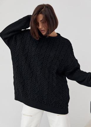 В'язаний светр оверсайз із візерунками з кісок — чорний колір, s (є розміри)5 фото