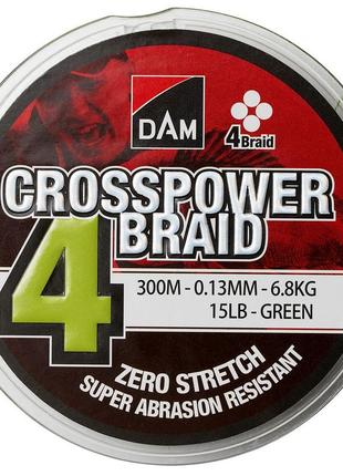 Шнур dam crosspower 4-braid 300м 0,10мм 4,5кг/10lb (green)