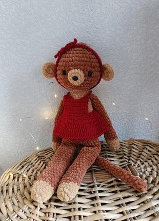 Плюшевая игрушка обезьянка в платье1 фото