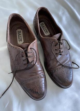 Коричневі шкіряні чоловічі туфлі bally oxford dress shoes mens size 7 1/2