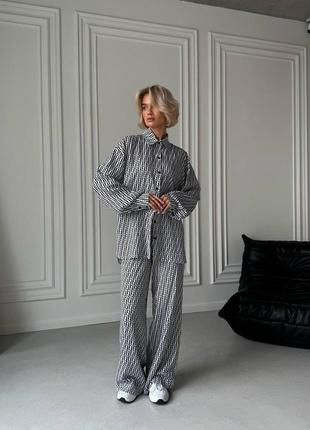 Костюм сорочка брюки палаццо штани рубашка рубаха принт