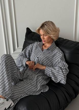 Костюм сорочка брюки палаццо штани рубашка рубаха принт