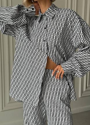 Костюм сорочка брюки палаццо штани рубашка рубаха принт