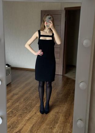 Стильная чёрное платье сарафан на подкладке размер л