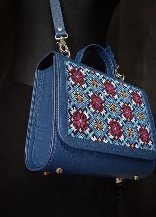 Кожаная каркасная сумка, сумка с орнаментом, сумка с вышивкой, вышитая сумка,ексклюзивная сумка2 фото