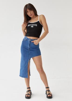 Джинсовая юбка с асимметрией - джинс цвет, 34р (есть размеры)3 фото