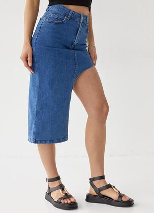 Джинсовая юбка с асимметрией - джинс цвет, 34р (есть размеры)5 фото