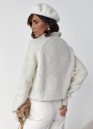 Женский вязаный свитер oversize с воротником на молнии - молочный цвет, l (есть размеры)2 фото