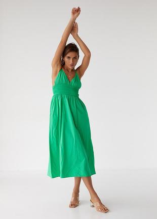 Однотонный сарафан с резинкой на талии foli women - зеленый цвет, l (есть размеры)8 фото