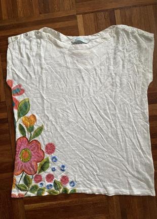 Новая вышитая льняная футболка блуза лён 💯 desigual xl франция