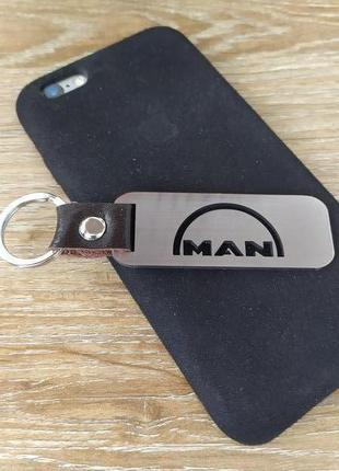 Брелок man ман для ключів авто, металевий шкіряний з логотипом