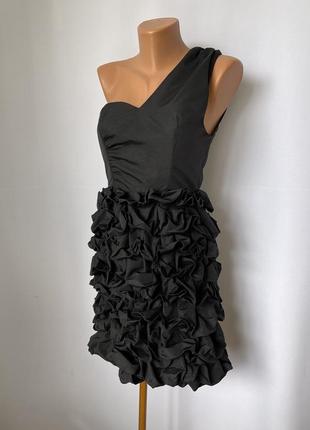 H&amp;m черное платье мини с рюшами асимметричное