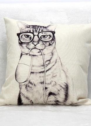 Наволочка на декоративную подушку (диванная подушка 45см × 45см), кошка2 фото