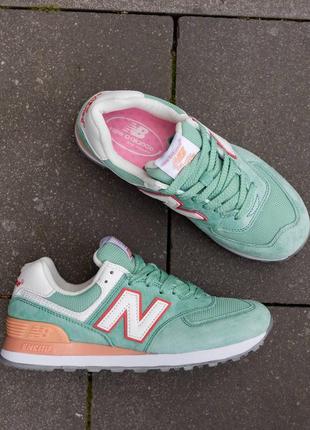 Женские кроссовки new balance 574 green orange white