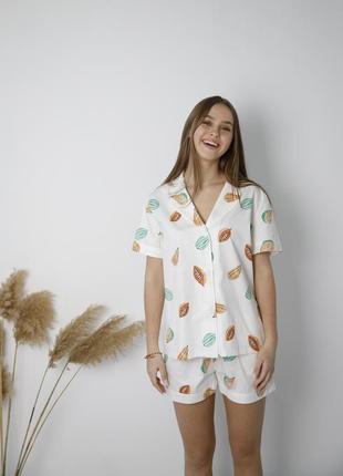Хлопковая пижама с рубашкой и шортами1 фото