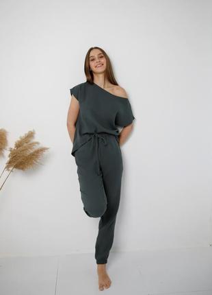 Жіночий річний муслиновый костюм зі штанами4 фото