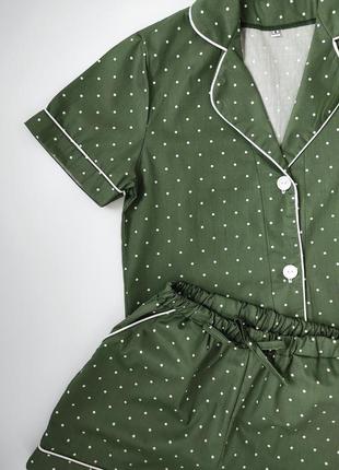 Піжама сорочка і шорти з кантом в дрібний горошок3 фото