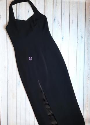 💥1+1=3 черное длинное платье с разрезом сбоку и бабочками jan kingdom, размер 46 - 48