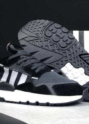 Adidas nite jogger кроссовки мужские адидас джоггер весенние осенние демисезонные демисезонные низкие замшевые черные с белым