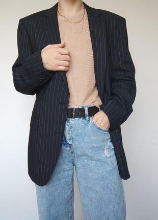 Удлиненный черный пиджак оверсайз в полоску, m-l, максимум 50 размер, paul kehl