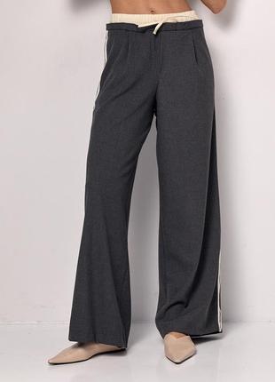 Жіночі штани з лампасами на гумці — темно-сірий колір, s (є розміри)