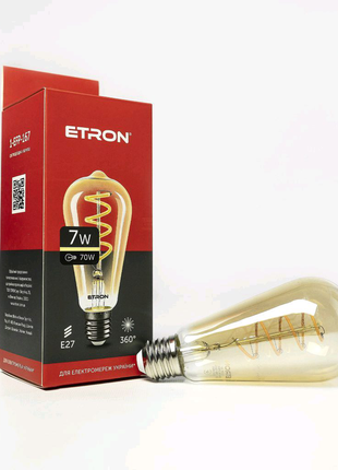 Led лампа etron filament 1-efp-167 st64 vintage e27 7w 2700k золо