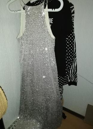 Сукня stradivarius коктейльне довге паєтки колір сріблястий екрю7 фото