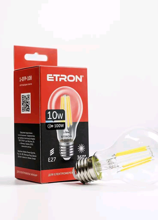 Led лампа etron filament 1-efp-108 a60 10w 4200k e27 прозора