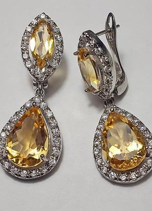 Великі сережки срібло . 100% природний цитрин
