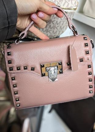 Красивая сумочка розовая, пудровая кожаная🔥1 фото