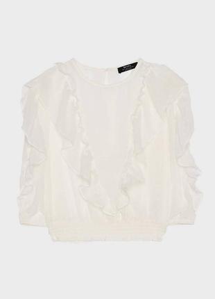 Белая блуза berska с вышивкой "плюмети" и воланами5 фото