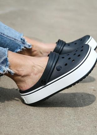 Кроксы платформ крокбенд чорні crocs crocband platform clog black / white8 фото