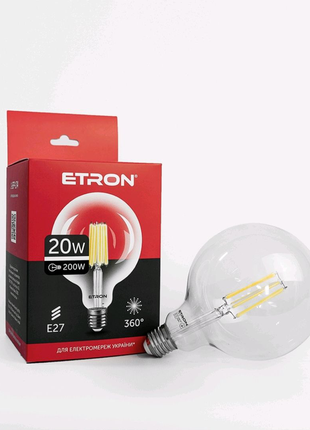 Led лампа etron filament 1-efp-172 g95 20w e27 4200k clear glass