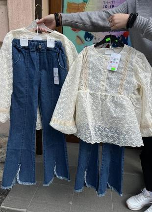 Классный комплект на девочку блуза вышитая джинсы 140 см 150 см7 фото