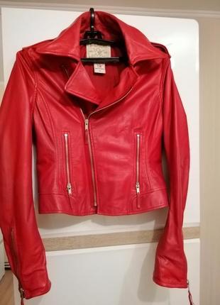 Шкіряна брендова червона курточка true religion