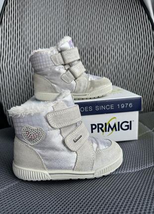 Детские зимние сапоги primigi 25 gore-tex серебряные блестящие водостойкие1 фото