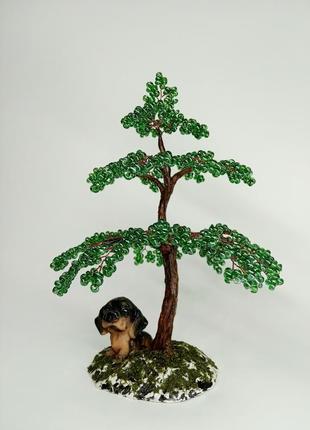 Дерево из бисера с собачкой