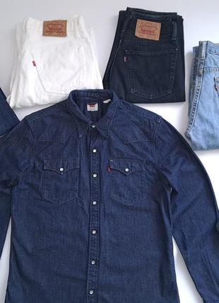Мужская джинсовая тёмно-синяя рубашка levis levi straus6 фото