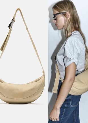 Сумка zara из ткани с ремнем на плечо