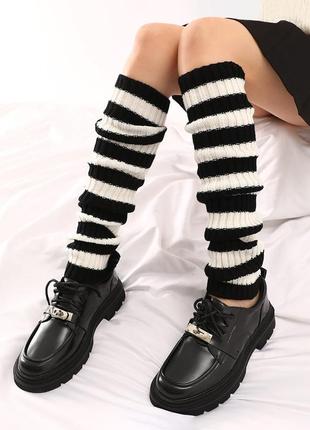 Гетри чорно-білі 40см в рубчик 5551 довгі шкарпетки смугасті аніме гольфи у смужку чорну і білу
