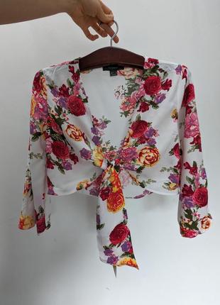 Красивая цветочная блуза на завязках primark
