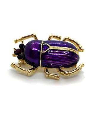 🐞💜 необычная брошь "фиолетовый жук" с эмалью и кристаллами скарабей жучок брошка значок