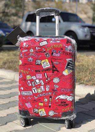 Пластиковый чемодан из поликарбоната с принтом красный  для ручной клади франция