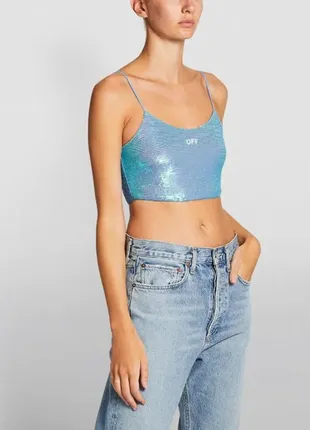 Топ off-white crop top in pailettes blue2 фото