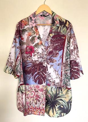 Яскрава туніка zara р. s, сорочка блузка в квітковий принт